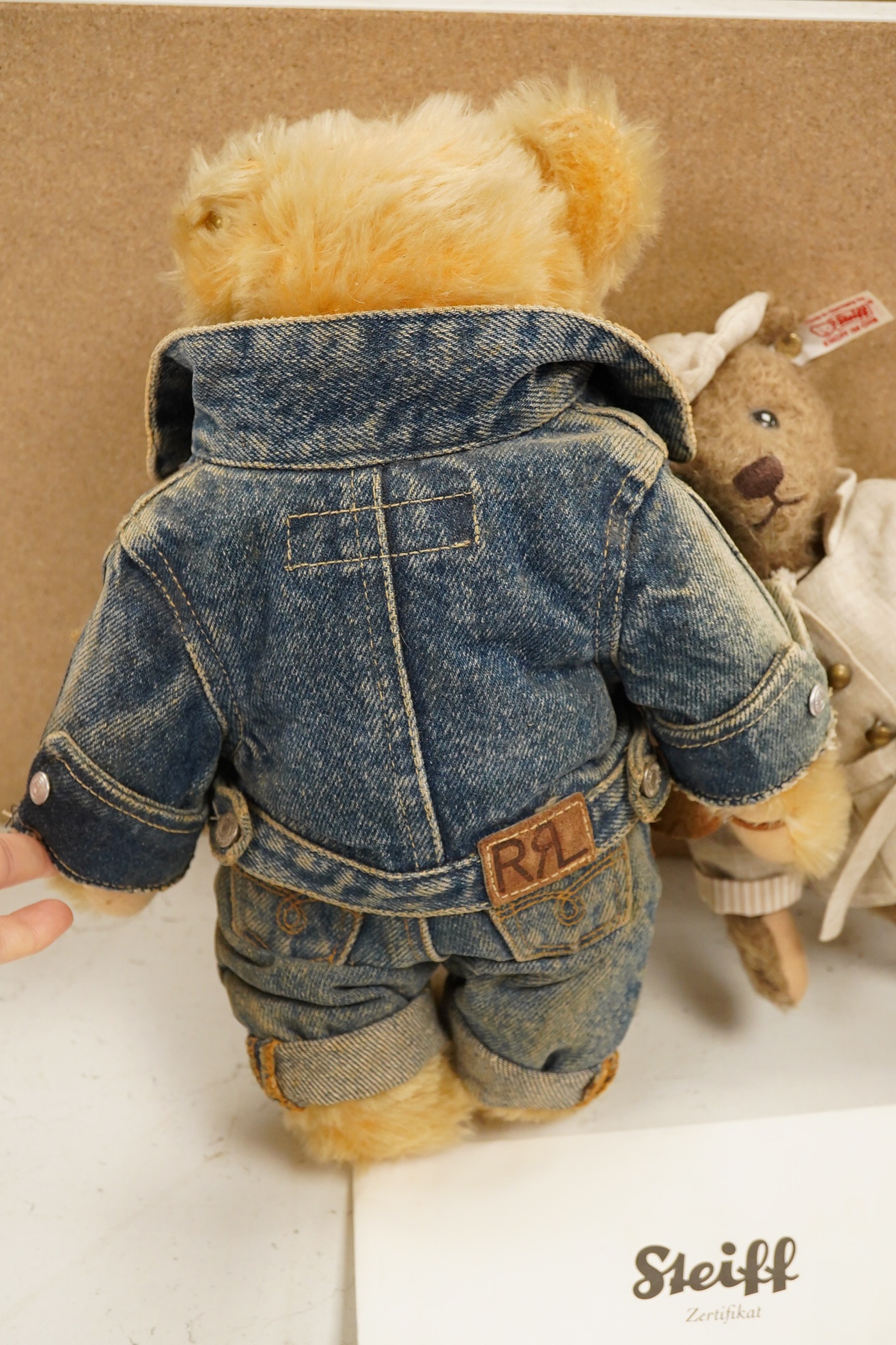 A Steiff yellow tag Ralph Lauren Polo bear, 36cm, a Steiff white label Teddy bear, Livingston with certificate (2)